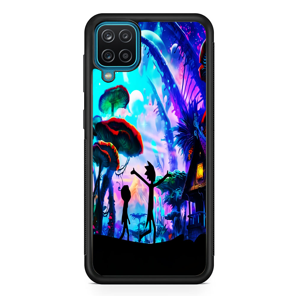 Rick and Morty Mushroom Forest Samsung Galaxy A12 Case-Phone Case-Rubber Black (2D Case)-Altracase