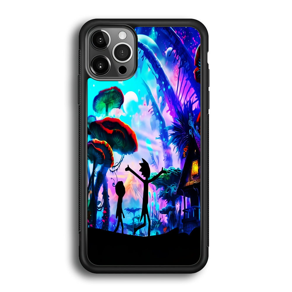 Rick and Morty Mushroom Forest iPhone 12 Pro Max Case-Phone Case-Rubber Black (2D Case)-Altracase