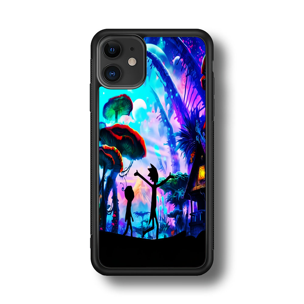 Rick and Morty Mushroom Forest iPhone 11 Case-Phone Case-Rubber Black (2D Case)-Altracase