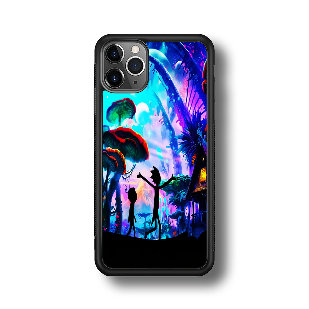 Rick and Morty Mushroom Forest iPhone 11 Pro Max Case-Phone Case-Rubber Black (2D Case)-Altracase