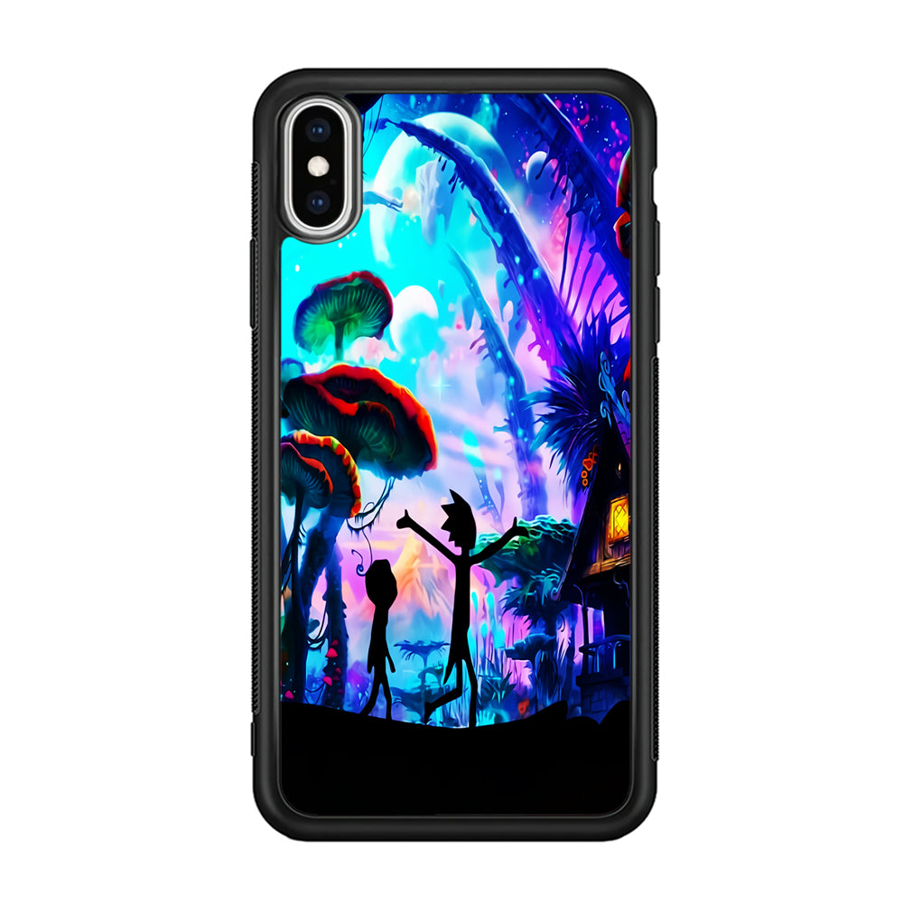 Rick and Morty Mushroom Forest iPhone Xs Case-Phone Case-Rubber Black (2D Case)-Altracase