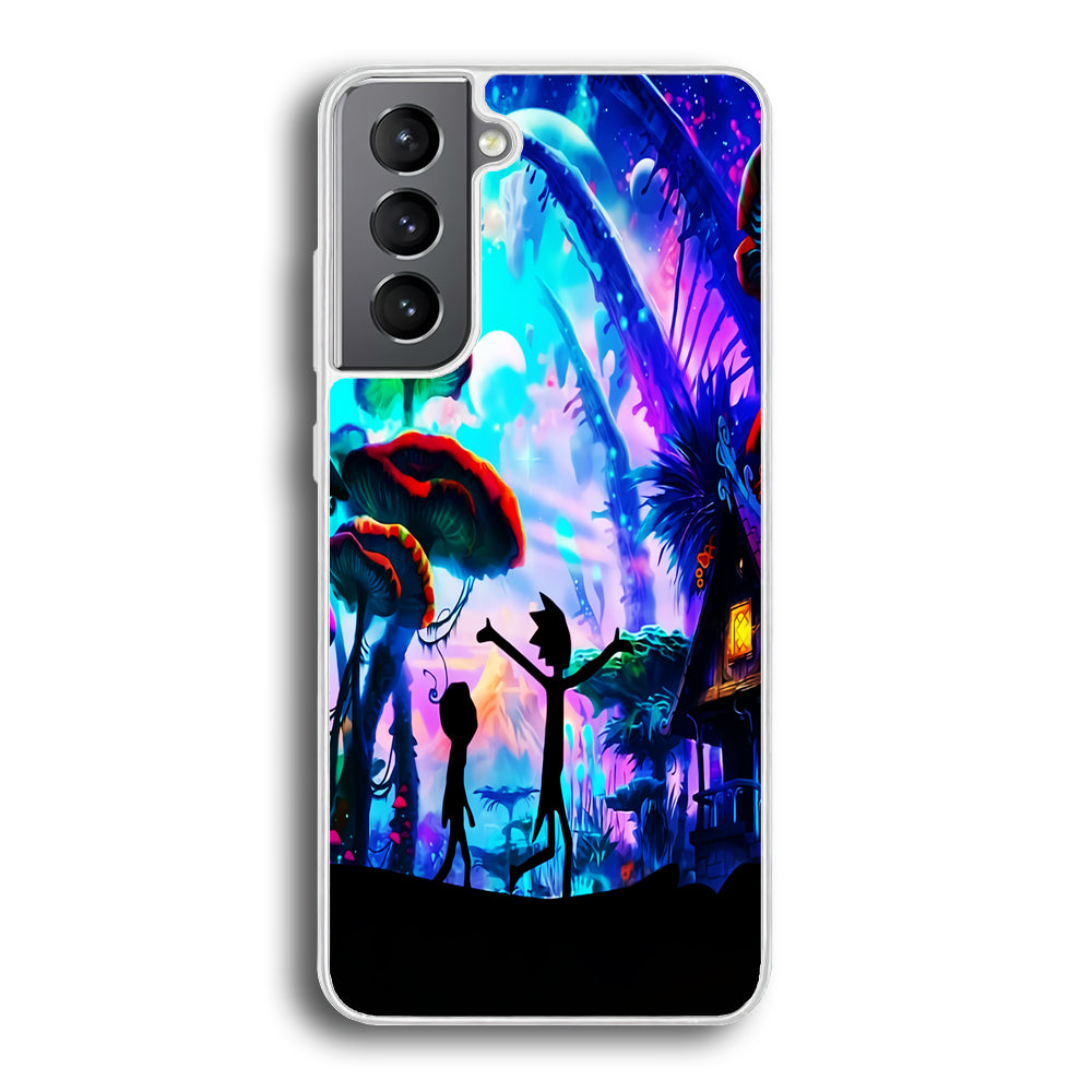 Rick and Morty Mushroom Forest Samsung Galaxy S23 Plus Case-Phone Case-Rubber White (2D Case)-Altracase