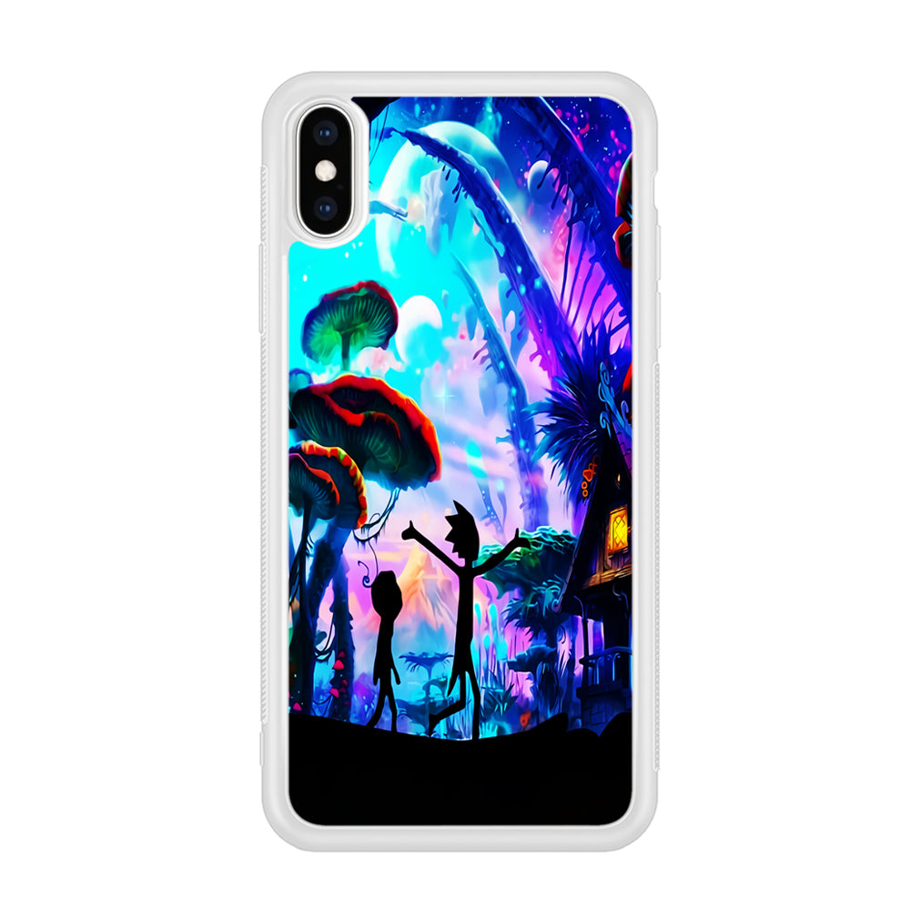 Rick and Morty Mushroom Forest iPhone Xs Case-Phone Case-Rubber White (2D Case)-Altracase