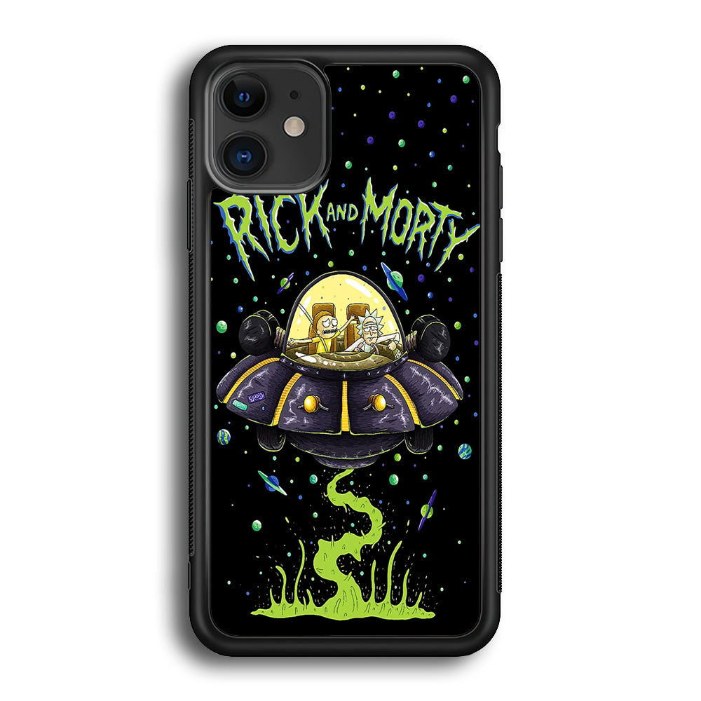 Rick and Morty Spacecraft iPhone 12 Case-Phone Case-Rubber Black (2D Case)-Altracase