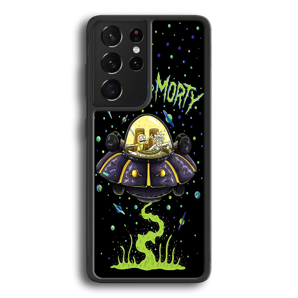 Rick and Morty Spacecraft Samsung Galaxy S25 Ultra Case-Phone Case-Rubber Black (2D Case)-Altracase