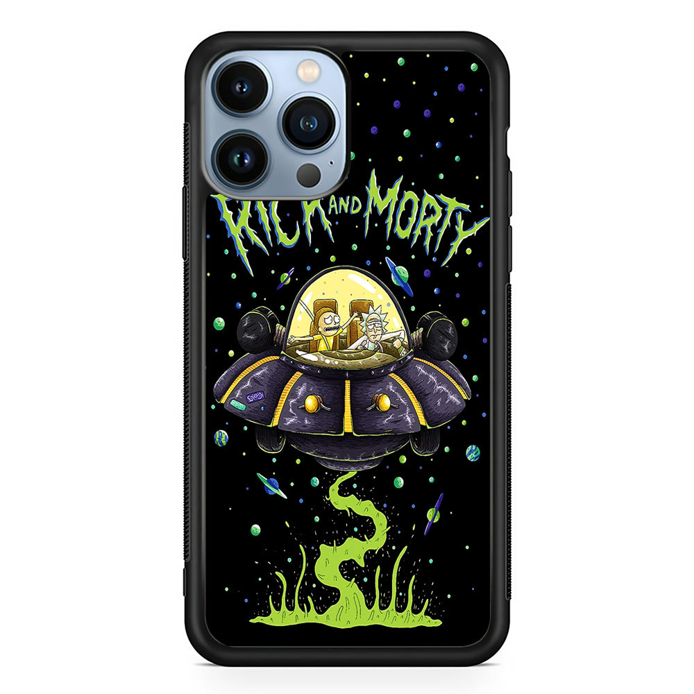 Rick and Morty Spacecraft iPhone 15 Pro Max Case-Phone Case-Rubber Black (2D Case)-Altracase