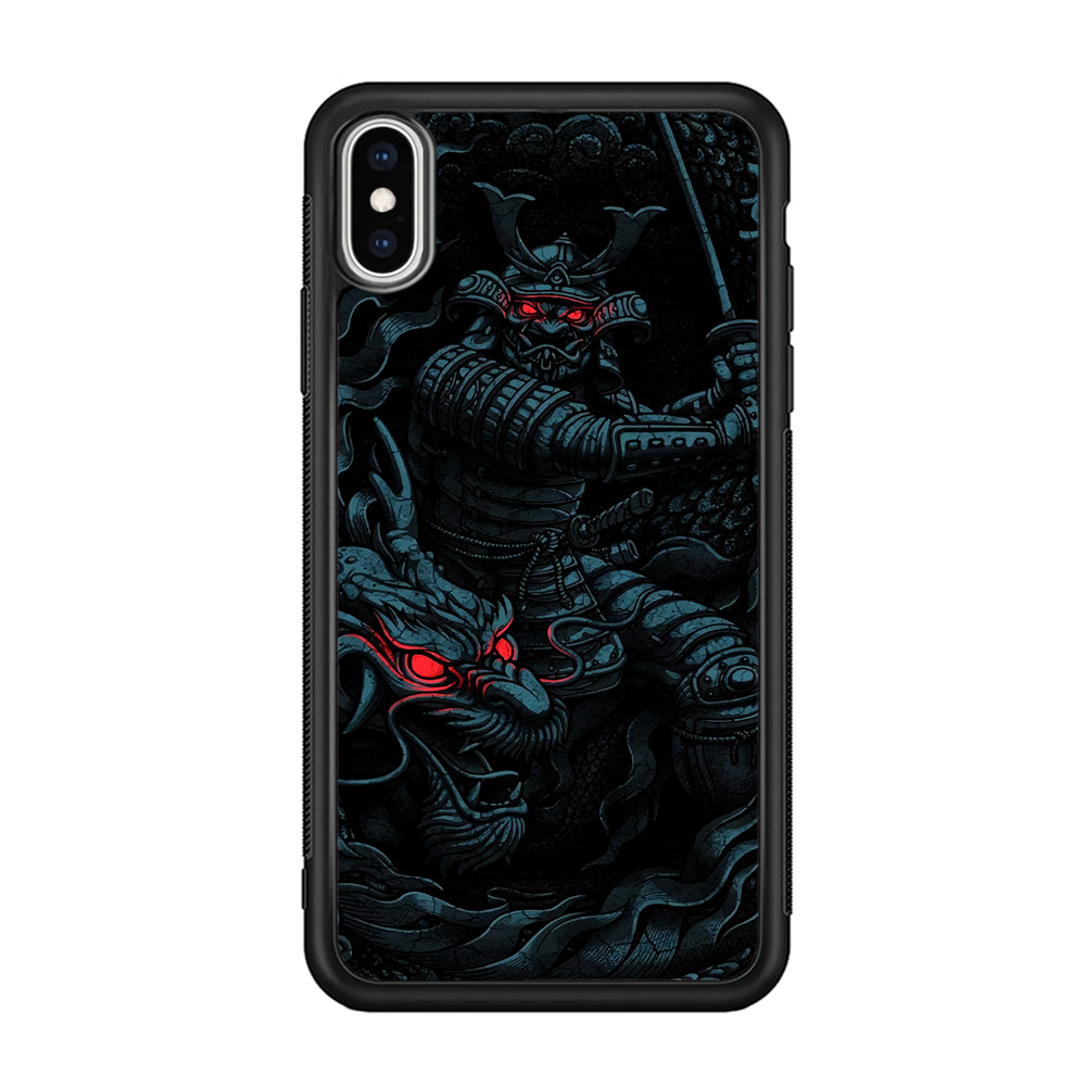 Samurai and Dragon iPhone Xs Case-Phone Case-Rubber Black (2D Case)-Altracase