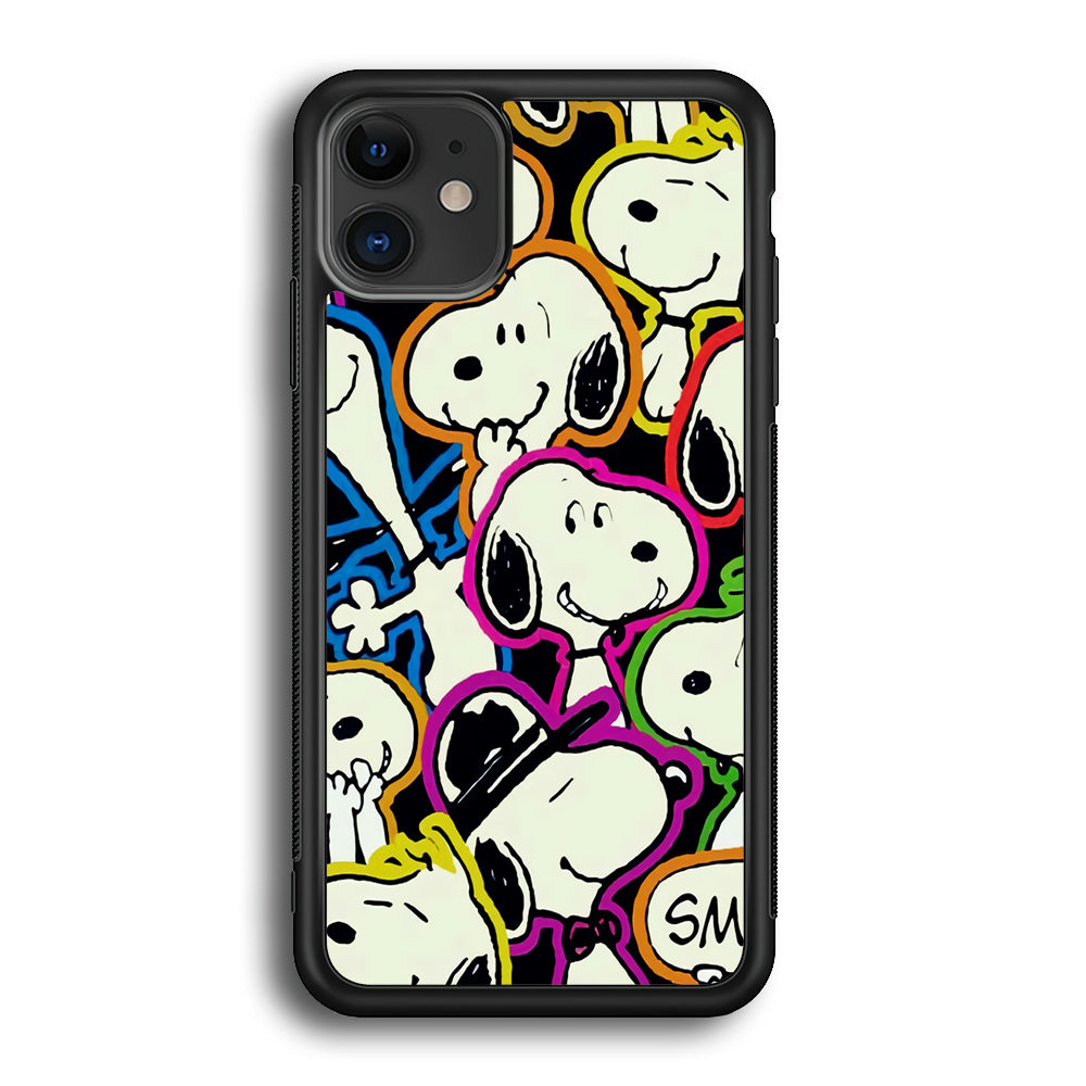 Snoopy Doodle iPhone 12 Mini Case-Phone Case-Rubber Black (2D Case)-Altracase