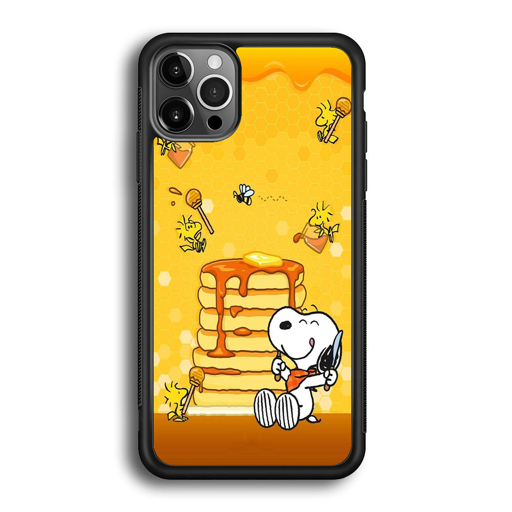 Snoopy Eats Honey iPhone 12 Pro Max Case-Phone Case-Rubber Black (2D Case)-Altracase