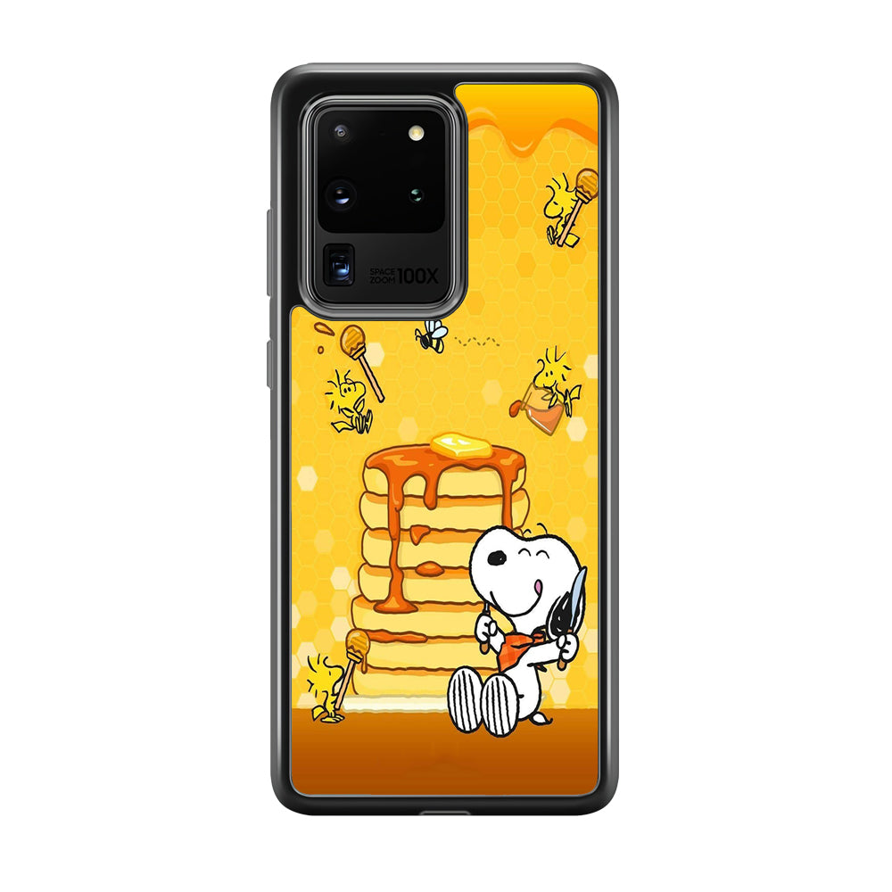 Snoopy Eats Honey Samsung Galaxy S20 Ultra Case-Phone Case-Rubber Black (2D Case)-Altracase