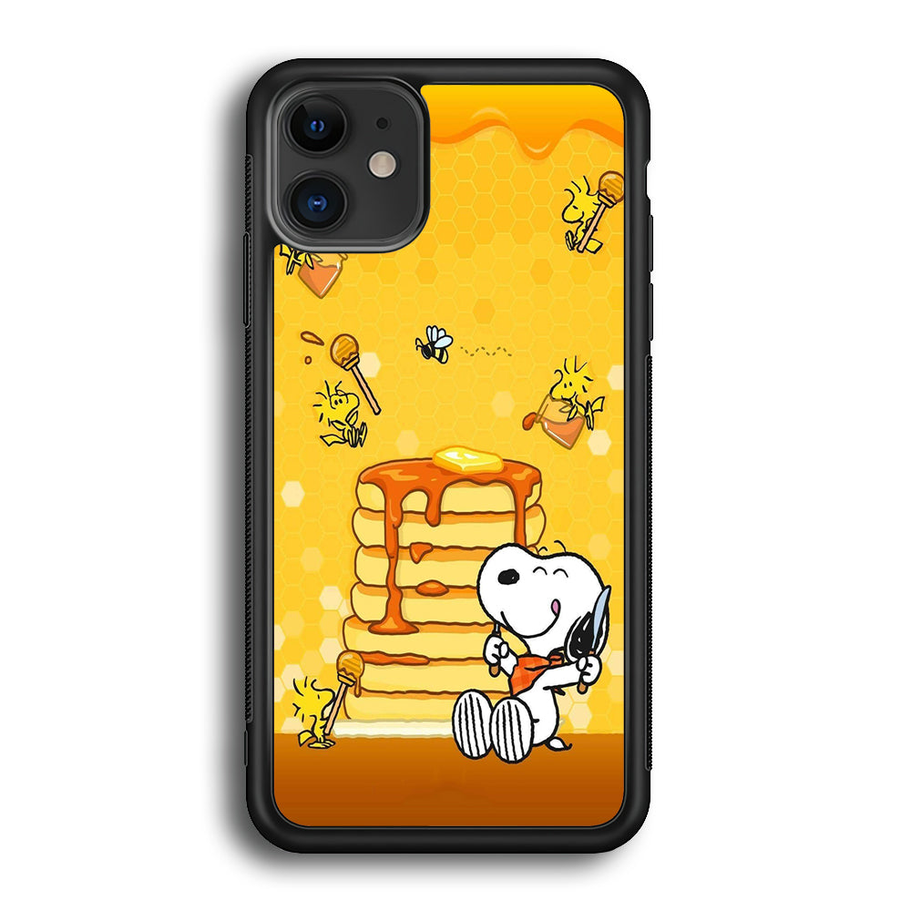 Snoopy Eats Honey iPhone 12 Case-Phone Case-Rubber Black (2D Case)-Altracase