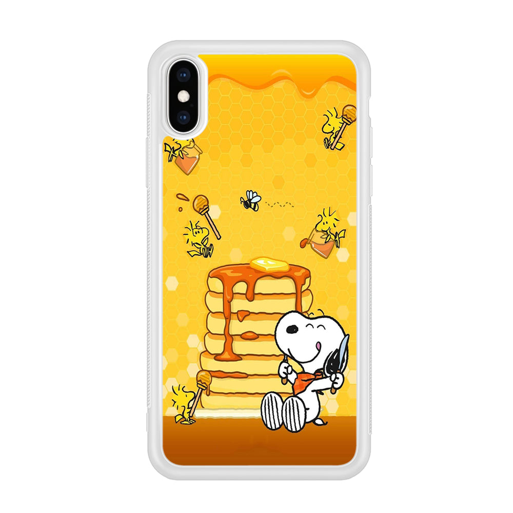 Snoopy Eats Honey iPhone Xs Case-Phone Case-Rubber White (2D Case)-Altracase