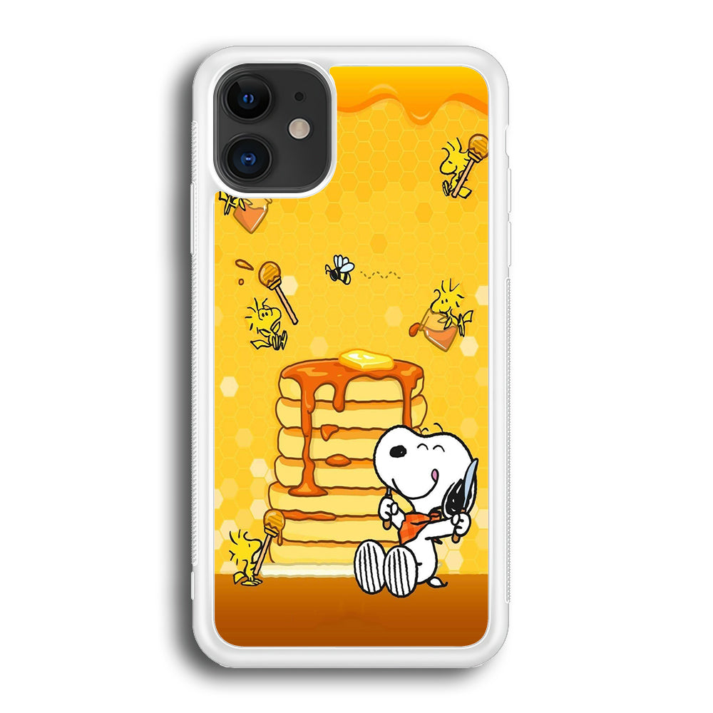 Snoopy Eats Honey iPhone 12 Case-Phone Case-Rubber White (2D Case)-Altracase
