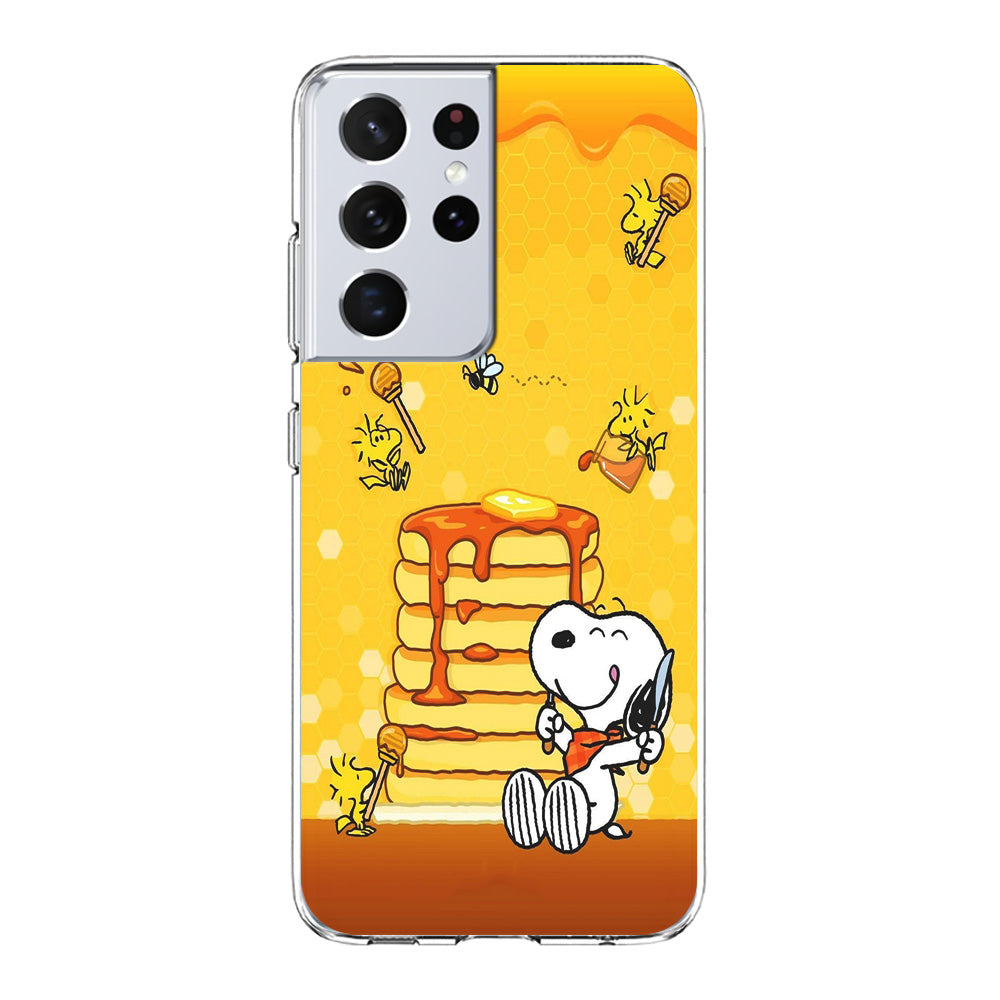Snoopy Eats Honey Samsung Galaxy S21 Ultra Case-Phone Case-Clear Soft Case-Altracase