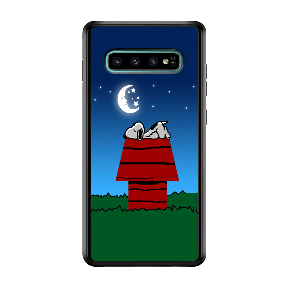 Snoopy Sleeps at Night Samsung Galaxy S10 Case-Phone Case-Rubber Black (2D Case)-Altracase