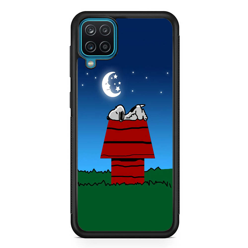 Snoopy Under Starry Night Samsung Galaxy A12 Case-Phone Case-Rubber Black (2D Case)-Altracase