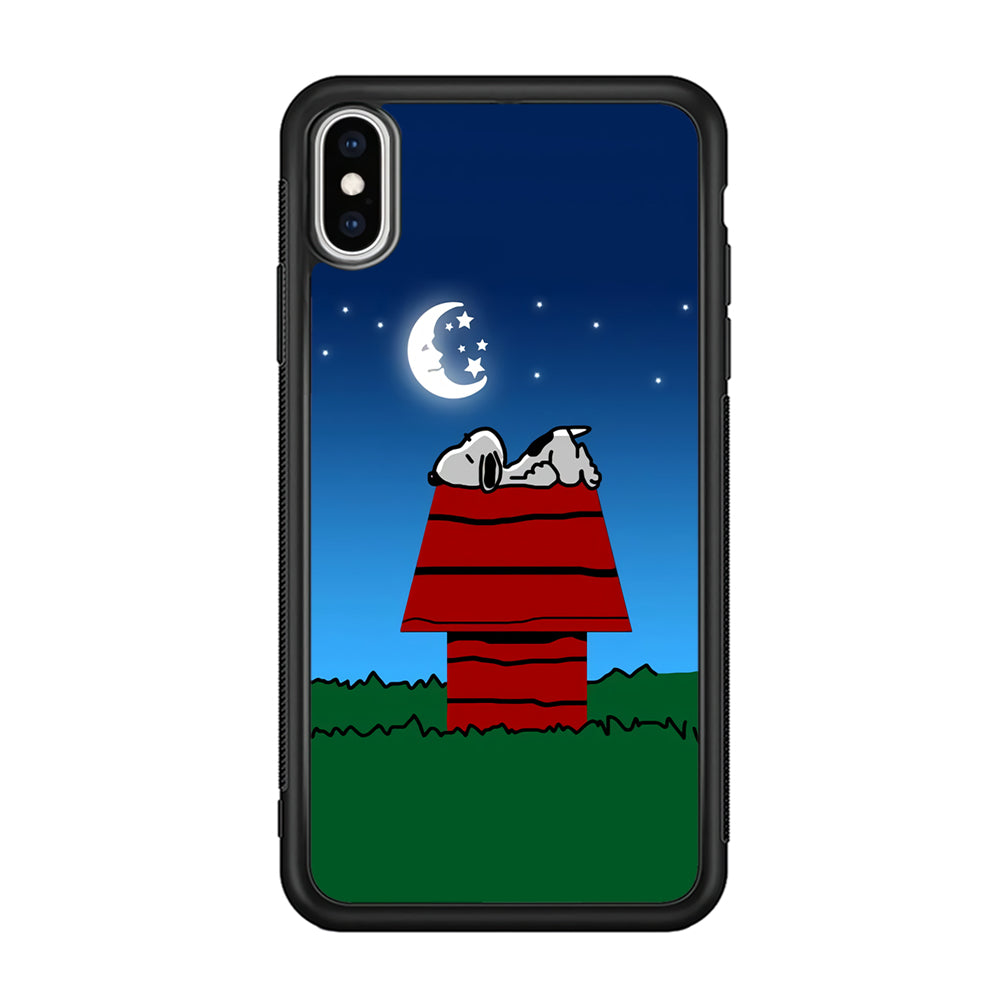 Snoopy Sleeps at Night iPhone Xs Case-Phone Case-Rubber Black (2D Case)-Altracase