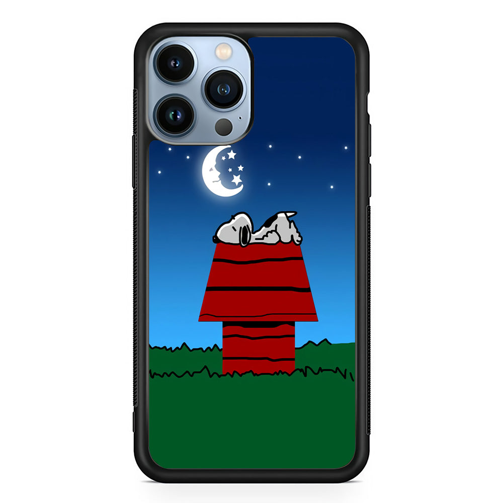 Snoopy Sleeps at Night iPhone 15 Pro Max Case-Phone Case-Rubber Black (2D Case)-Altracase