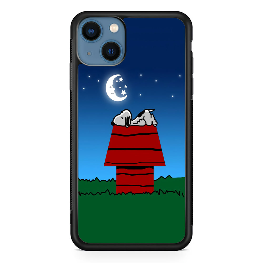 Snoopy Sleeps at Night iPhone 13 Mini Case-Phone Case-Rubber Black (2D Case)-Altracase