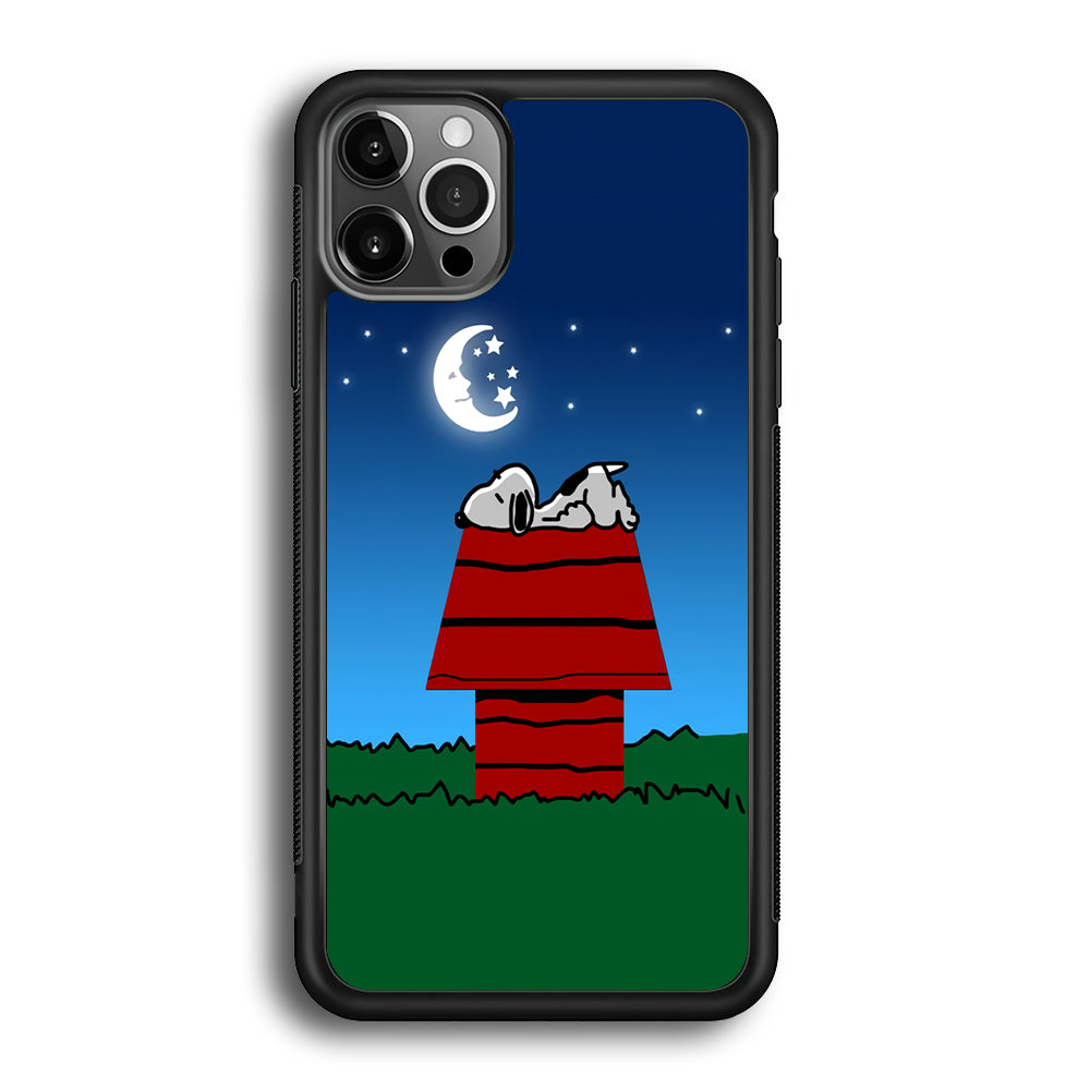 Snoopy Sleeps at Night iPhone 12 Pro Max Case-Phone Case-Rubber Black (2D Case)-Altracase