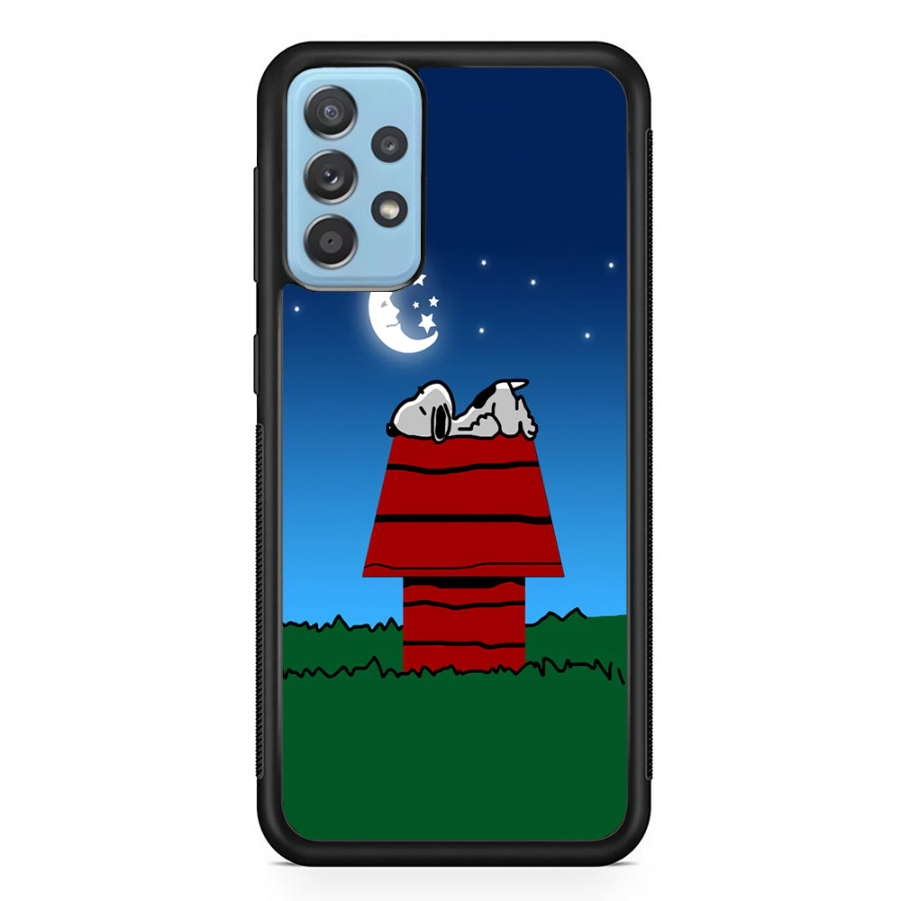Snoopy Sleeps at Night Samsung Galaxy A52 Case-Phone Case-Rubber Black (2D Case)-Altracase