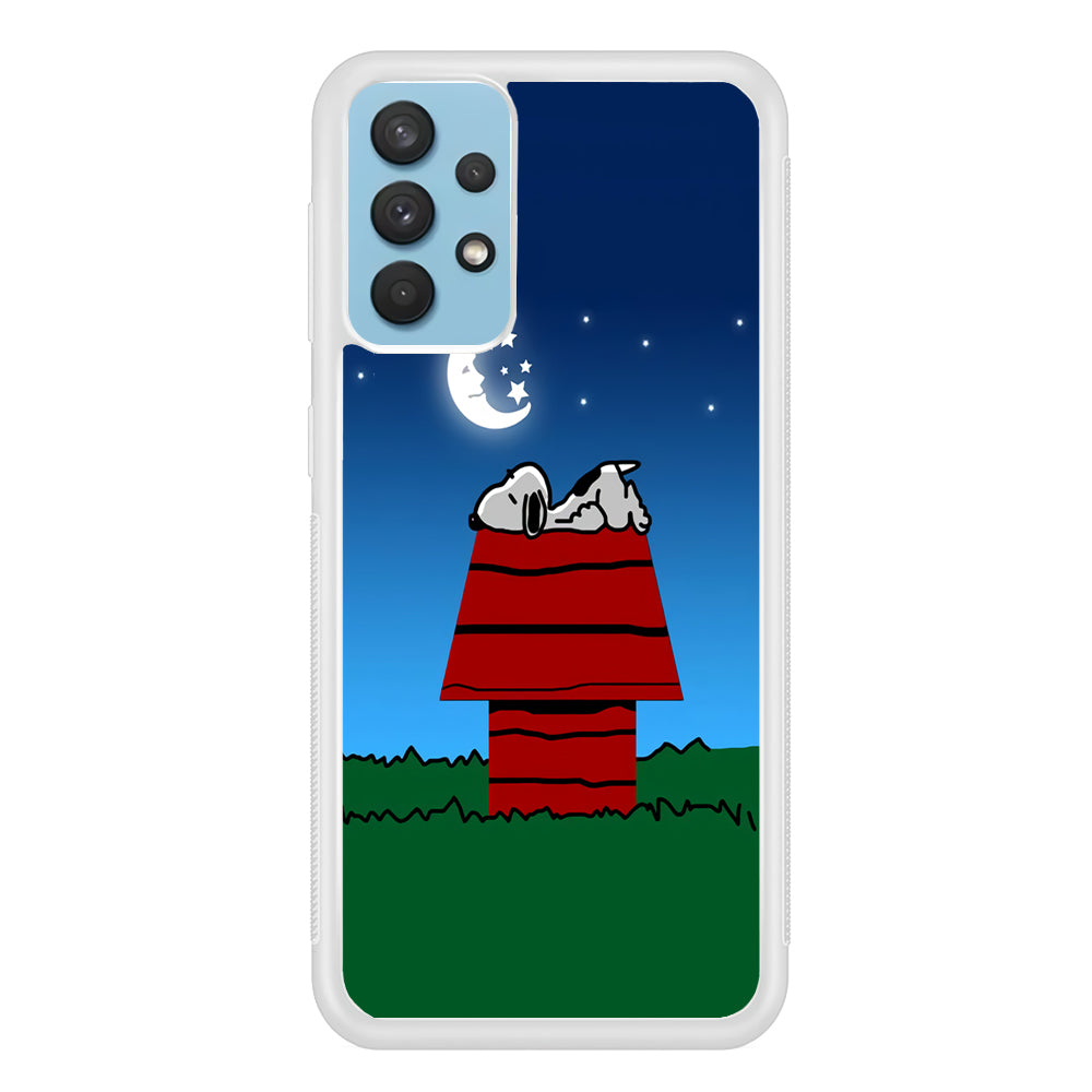 Snoopy Sleeps at Night Samsung Galaxy A32 Case-Phone Case-Rubber White (2D Case)-Altracase