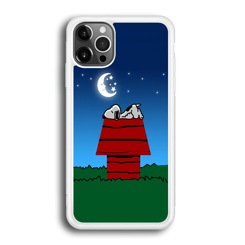 Snoopy Sleeps at Night iPhone 12 Pro Max Case-Phone Case-Rubber White (2D Case)-Altracase