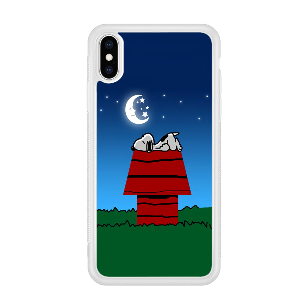 Snoopy Sleeps at Night iPhone Xs Case-Phone Case-Rubber White (2D Case)-Altracase