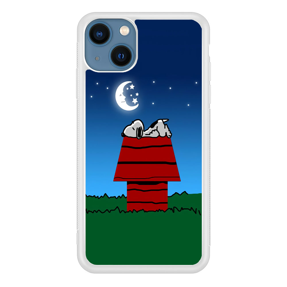 Snoopy Sleeps at Night iPhone 13 Mini Case-Phone Case-Rubber White (2D Case)-Altracase