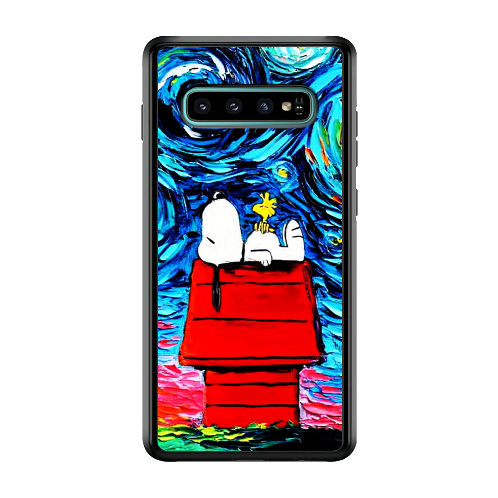 Snoopy Under Starry Night Samsung Galaxy S10 Case-Phone Case-Rubber Black (2D Case)-Altracase