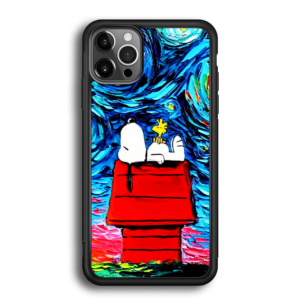 Snoopy Under Starry Night iPhone 12 Pro Max Case-Phone Case-Rubber Black (2D Case)-Altracase
