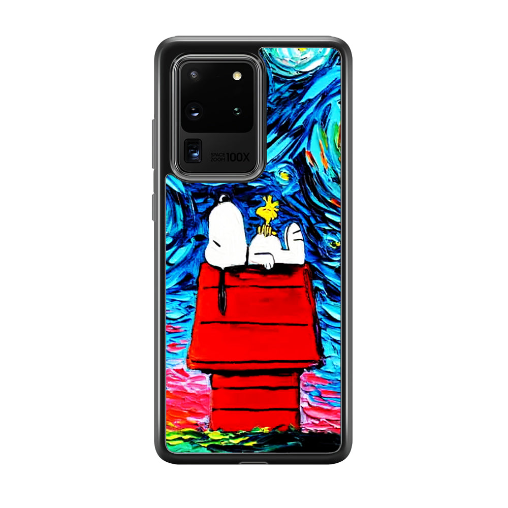 Snoopy Under Starry Night Samsung Galaxy S20 Ultra Case-Phone Case-Rubber Black (2D Case)-Altracase