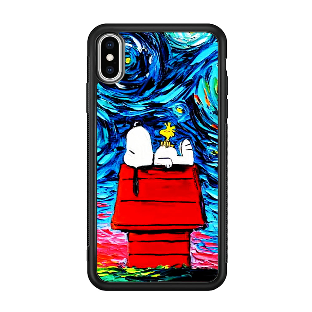 Snoopy Under Starry Night iPhone Xs Case-Phone Case-Rubber Black (2D Case)-Altracase
