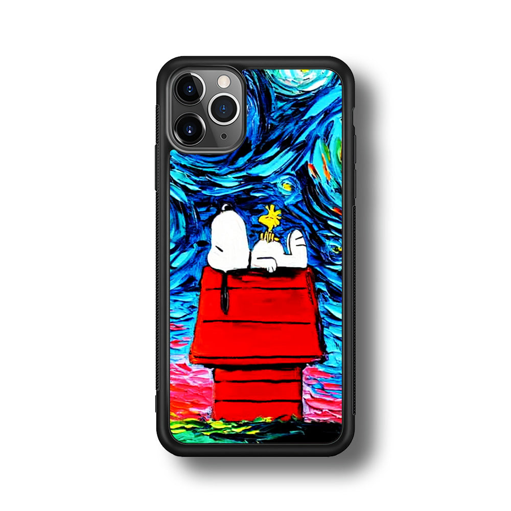 Snoopy Under Starry Night iPhone 11 Pro Max Case-Phone Case-Rubber Black (2D Case)-Altracase