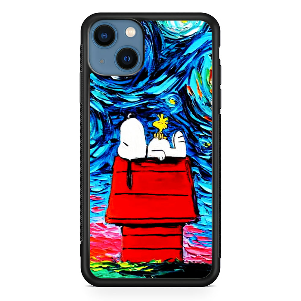 Snoopy Under Starry Night iPhone 15 Plus Case-Phone Case-Rubber Black (2D Case)-Altracase