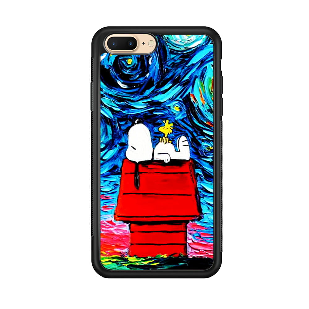 Snoopy Under Starry Night iPhone 8 Plus Case-Phone Case-Rubber Black (2D Case)-Altracase