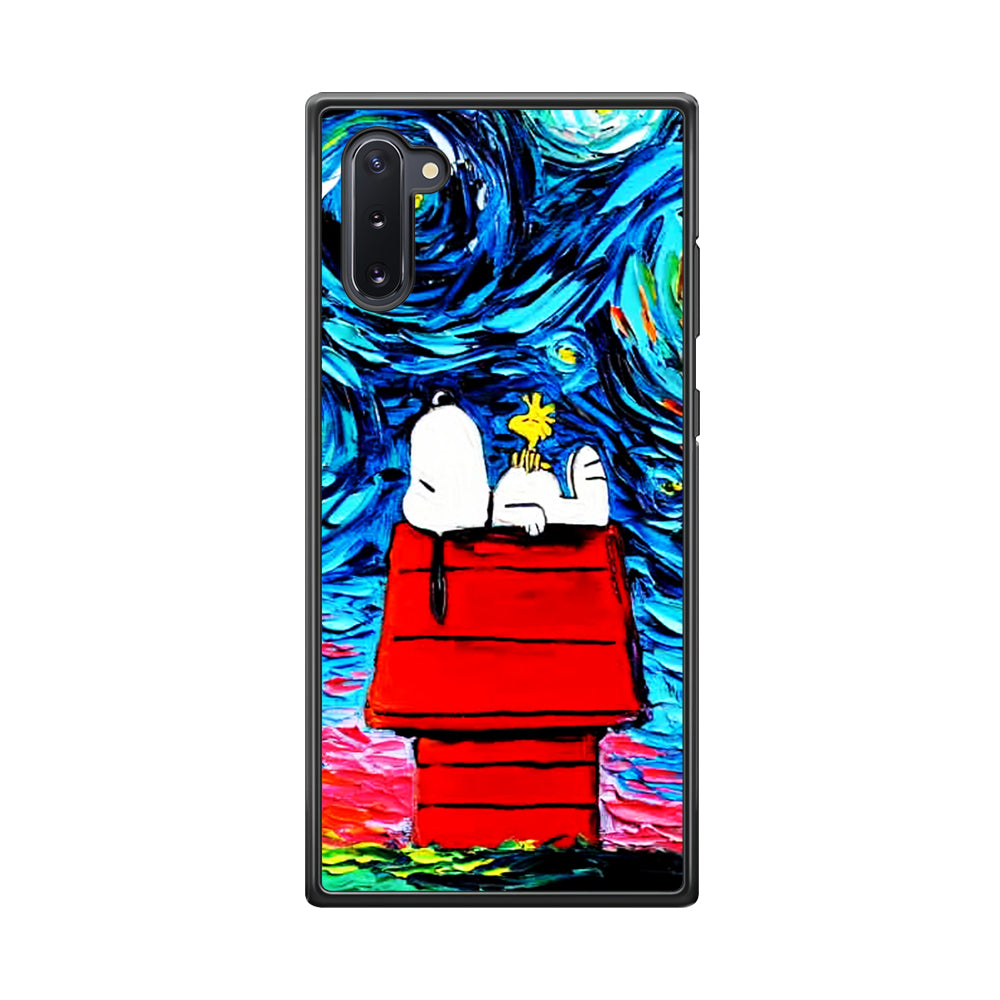 Snoopy Under Starry Night Samsung Galaxy Note 10 Case-Phone Case-Rubber Black (2D Case)-Altracase