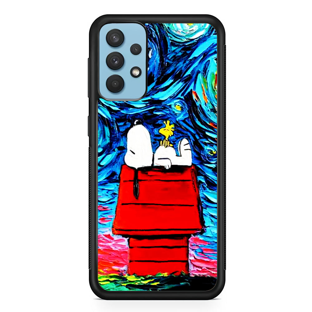 Snoopy Under Starry Night Samsung Galaxy A32 Case-Phone Case-Rubber Black (2D Case)-Altracase