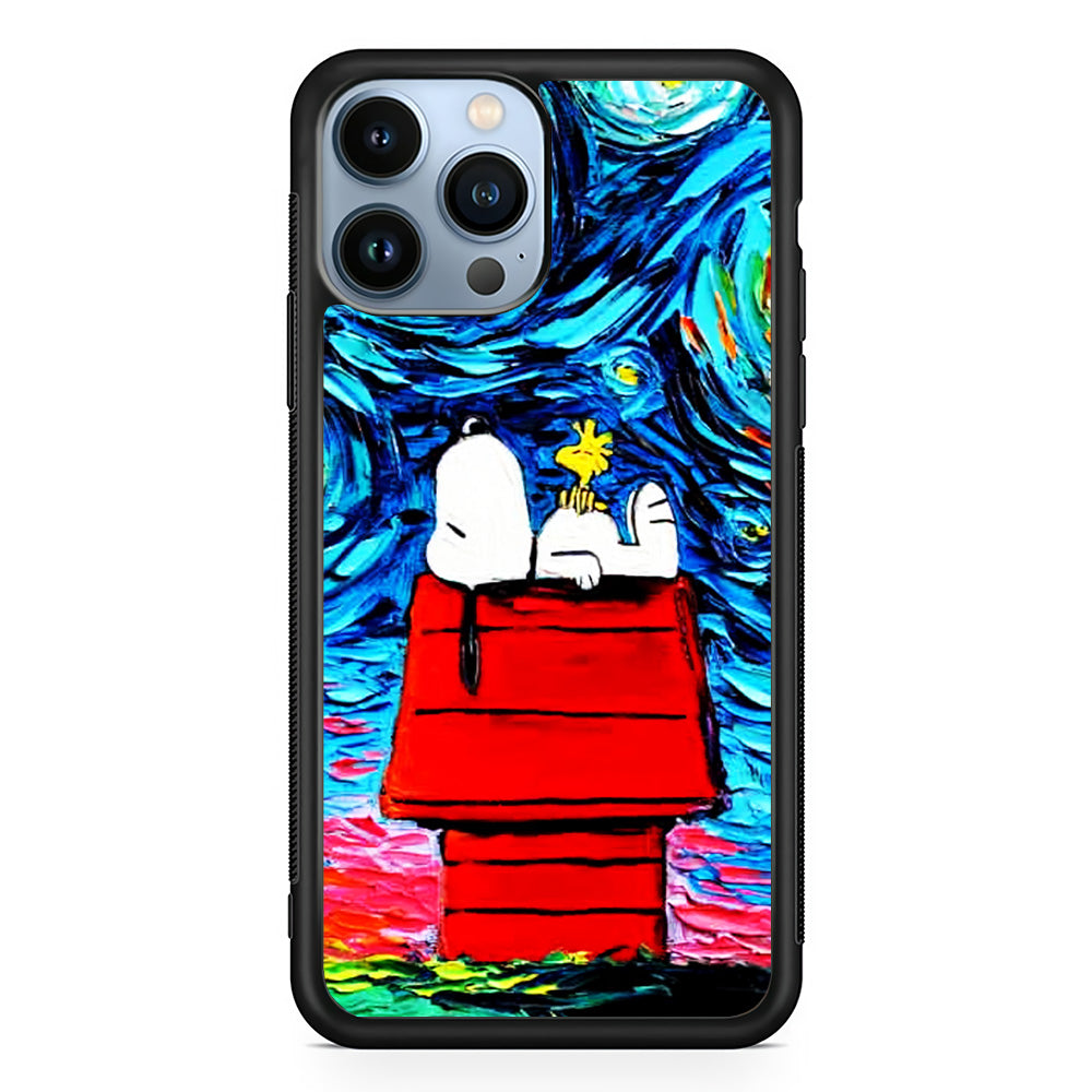 Snoopy Under Starry Night iPhone 15 Pro Max Case-Phone Case-Rubber Black (2D Case)-Altracase