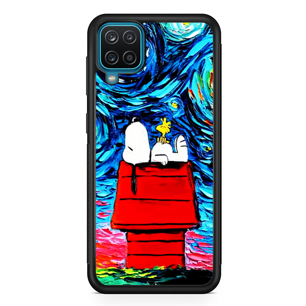 Snoopy Under Starry Night Samsung Galaxy A12 Case-Phone Case-Rubber Black (2D Case)-Altracase