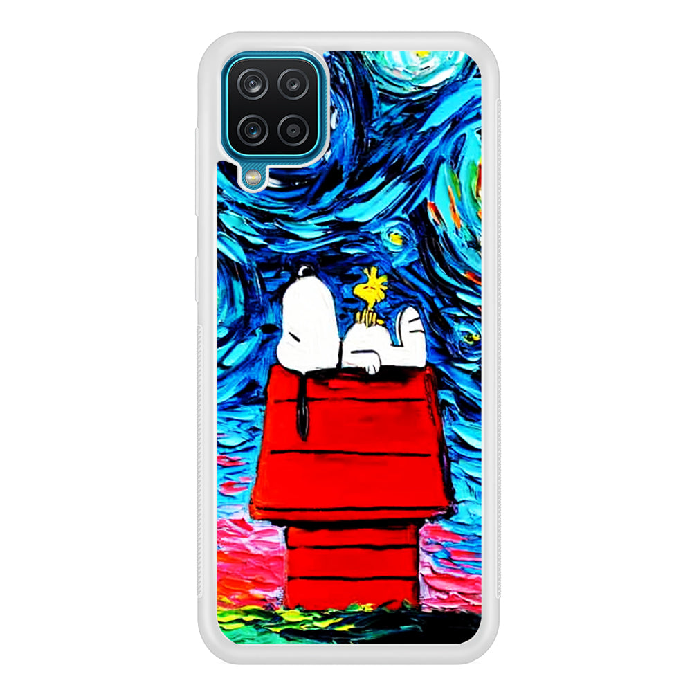 Snoopy Under Starry Night Samsung Galaxy A12 Case-Phone Case-Rubber White (2D Case)-Altracase