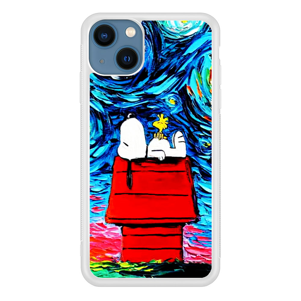 Snoopy Under Starry Night iPhone 15 Plus Case-Phone Case-Rubber White (2D Case)-Altracase