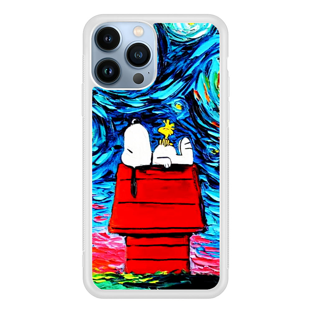Snoopy Under Starry Night iPhone 15 Pro Case-Phone Case-Rubber White (2D Case)-Altracase