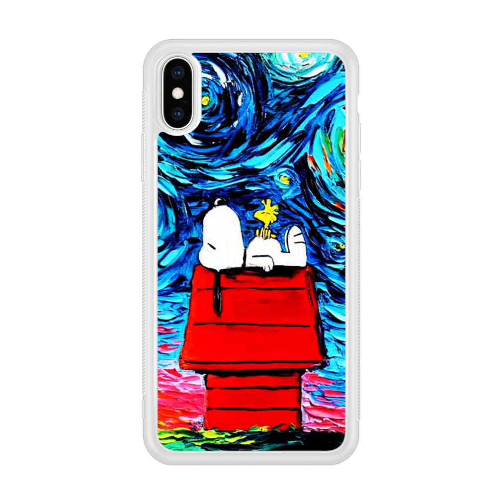 Snoopy Under Starry Night iPhone Xs Case-Phone Case-Rubber White (2D Case)-Altracase