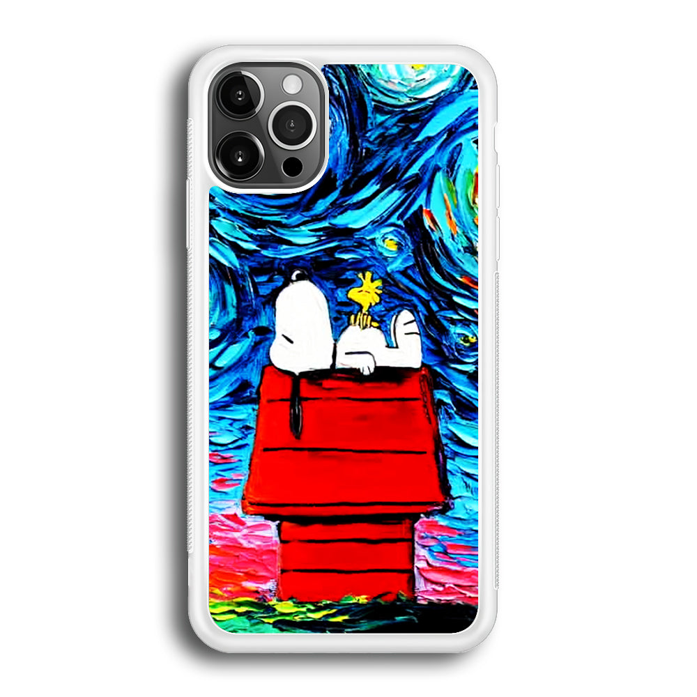 Snoopy Under Starry Night iPhone 12 Pro Max Case-Phone Case-Rubber White (2D Case)-Altracase