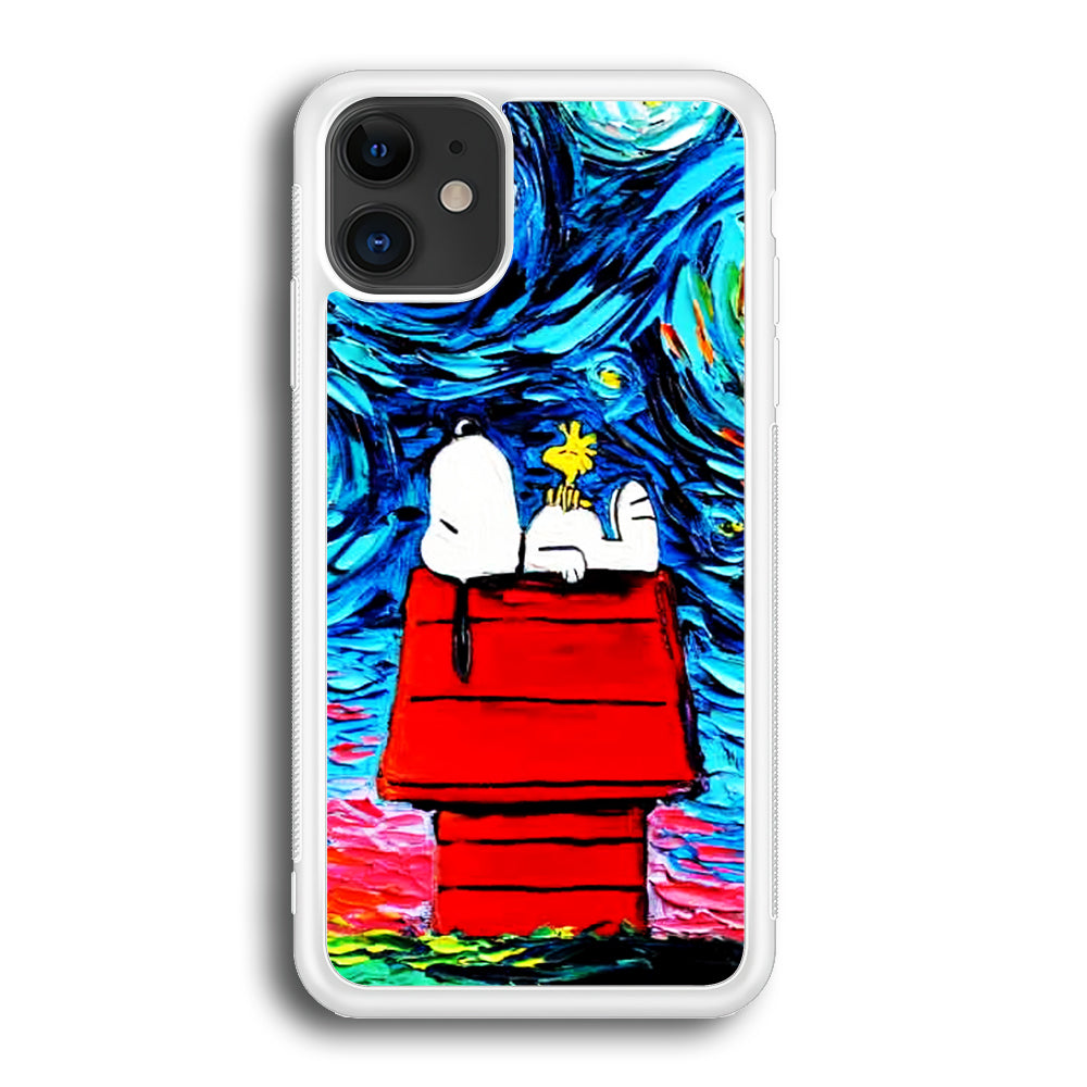 Snoopy Under Starry Night iPhone 12 Mini Case-Phone Case-Rubber White (2D Case)-Altracase