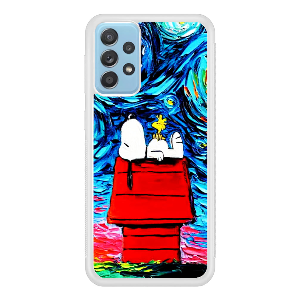 Snoopy Under Starry Night Samsung Galaxy A72 Case-Phone Case-Rubber White (2D Case)-Altracase