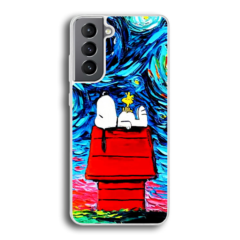 Snoopy Under Starry Night Samsung Galaxy S23 Case-Phone Case-Rubber White (2D Case)-Altracase