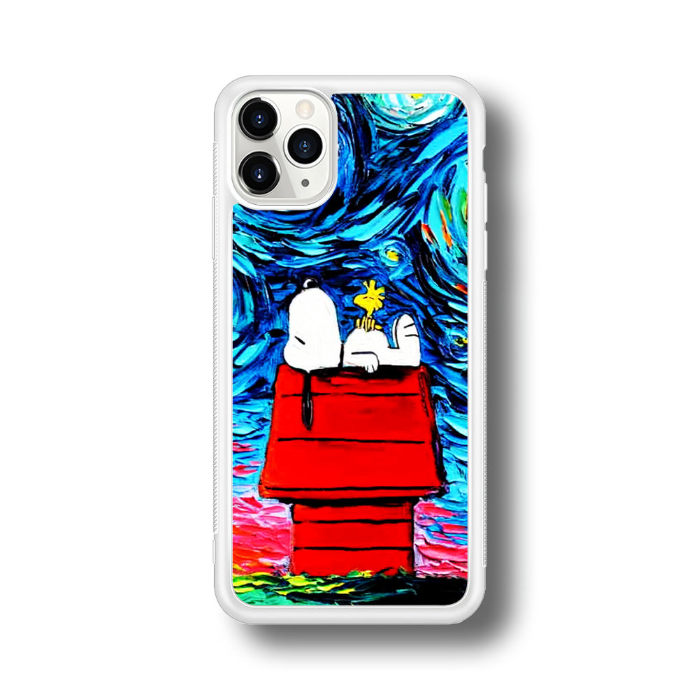 Snoopy Under Starry Night iPhone 11 Pro Max Case-Phone Case-Rubber White (2D Case)-Altracase