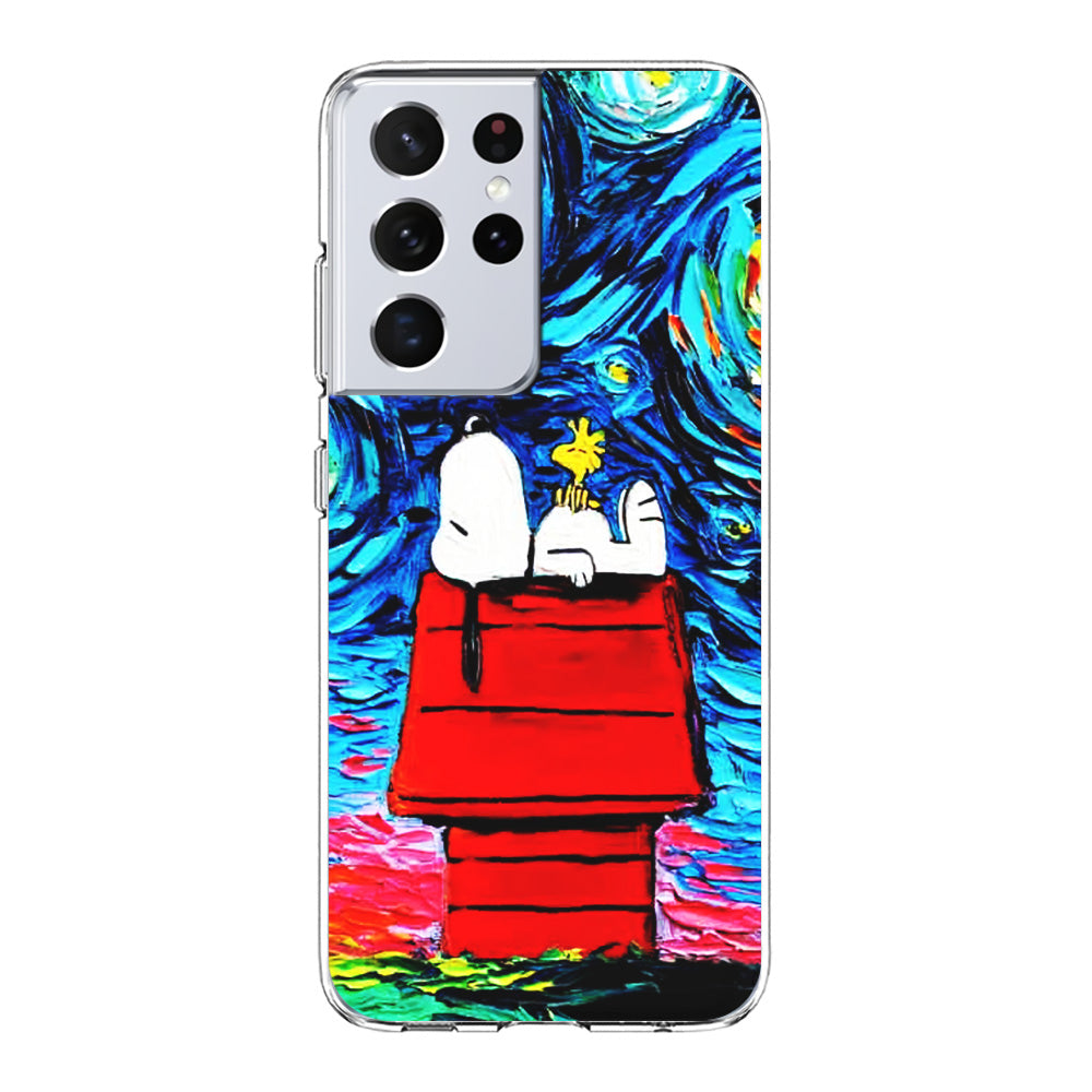 Snoopy Under Starry Night Samsung Galaxy S21 Ultra Case-Phone Case-Clear Soft Case-Altracase